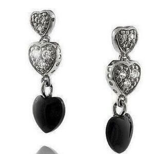 Vintage Jostens 925 Sterling Silver Black Onyx Dangle Heart Stud Earrings